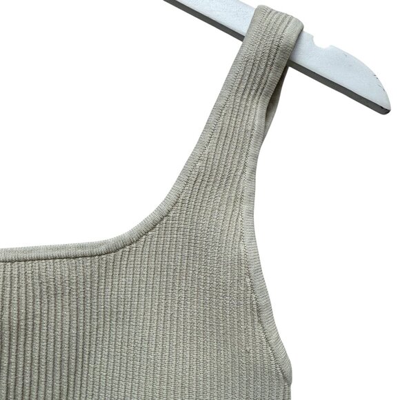 Aritzia Babaton Crop Tank Top Size Small Sculpt Rib Knit Squareneck Beige - Picture 3 of 8